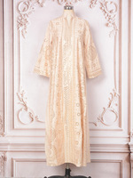 Robe longue d'été élégante pour femme, col en V, imprimé floral à sequins, 100% polyester, ornée de perles, en gros, en stock, pour le commerce international