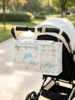 Grand Organisateur Double pour Poussette à Impression Personnalisée Grande Capacité, Panier de Rangement Double Suspendu pour Couches, Chariot de Bébé pour Voyages en Extérieur
