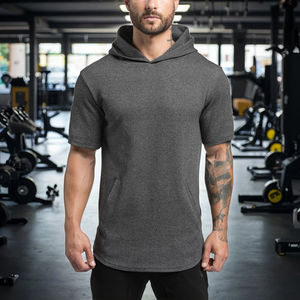 थोक कस्टम हूडी परेशान घुमावदार हेडी पुरुषों की छोटी आस्तीन हुडी - Product Image 4