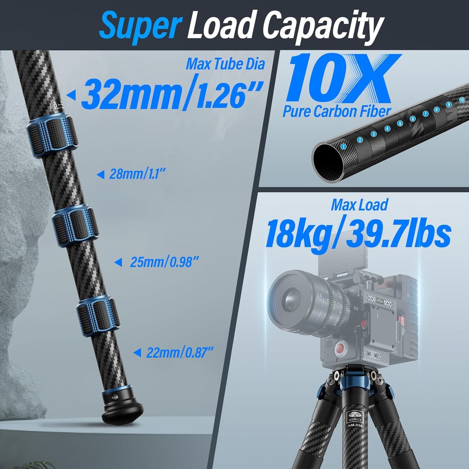 SIRUI AM-324 Professional Camera Tripod - 57 Inch Carbon Fiber