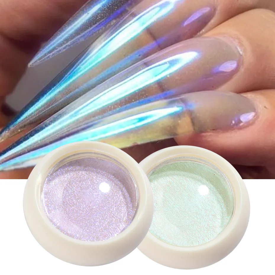 Yüksek kaliteli beyaz inci krom toz çivi katı denizkızı pigment hologrphiue aurora tozu