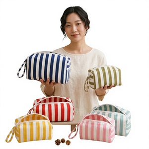 Premium Cotton Quilted Bold Striped Makeup <b>Bag</b> Custom Logo Cosmetic Pouch Large Capacity Travel <b>Toiletry</b> <b>Bag</b> Wholesale Gifts <b>Bag</b> - Product Image 1