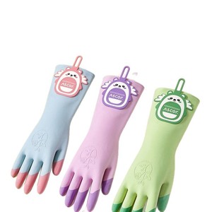 Latex Rubber Gloves Thickened Waterproof Non Slip Dishwashing Cleaning Gloves For Women 32cm Length <b>Flower</b> Pattern - Product Image 2