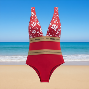 Traje de baño de una pieza para mujer, cuello en V profundo, estampado floral, cintura alta, Push Up, Spandex, poliéster, traje de baño elástico 8229-O12 - Product Image 2