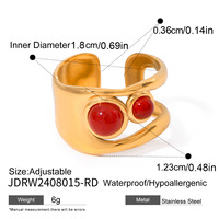 Collier cœur en agate rouge en acier inoxydable plaqué or 18 carats de style européen et américain, boucles d'oreilles pendantes haut de gamme, bague style INS