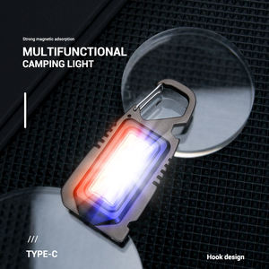 Multifunctional COB LED <b>Work</b> <b>Light</b> - Type-C Rechargeable Keychain Flashlight with Metal Carabiner Bottle Opener Safety Hammer - Product Image 6