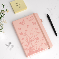 Agenda 2027 A5 en cuir rigide avec motif floral papillon gaufré, haute qualité, écriture facile, bande élastique, mensuel