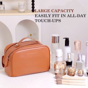 Custom Luxury Travel <b>Toiletry</b> Bag Large Capacity PU Leather Cosmetic Bag Portable Multifunctional <b>Storage</b> Makeup Bag - Product Image 3