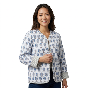 Handmade Indian Cotton Classic Quilted <b>Patchwork</b> <b>Jacket</b> For Women Fashion Reversible Kantha Floral Pattern Season Wear - Product Image 1