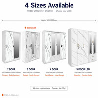 Armoire coulissante 4 portes en acier imprimé, miroir marbre blanc, anti-rouille, verrouillable, 160 cm, pour l'Indonésie et les Philippines
