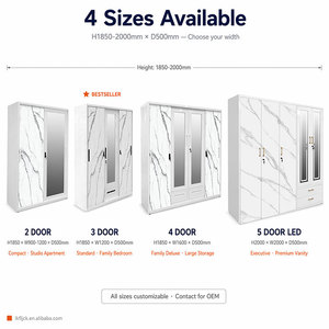 Steel Printed 4 Door Sliding Wardrobe White Marble Mirror Almirah Anti-Rust <strong>Lockable</strong> <strong>Cabinet</strong> 160cm for Indonesia Philippines - Product Image 4