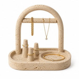 Support de collier et <span class=keywords><strong>plateau</strong></span> à bagues WeiVista en résine imitation travertin <span class=keywords><strong>pour</strong></span> décoration de coiffeuse - Product Image 1