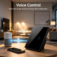 Interrupteur tactile intelligent Zigbee 10A pour éclairage, en verre trempé, unipolaire, contrôle à distance par application, commande vocale, 240V 400W/Gang