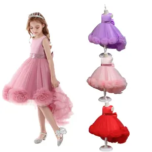 2021 Hot Sale toddler Sleeveless Trailing Tulle Kids girl party dresses 2-12 flower girl dresses wedding kids