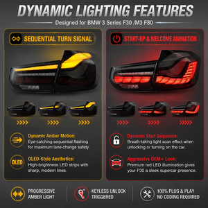 ชุดไฟท้าย VLAND สีแดงใสรมดำ OLED สไตล์ GTS ไฟท้าย LED สำหรับ BMW ซีรีส์ <span class=keywords><strong>3</strong></span> F30 M3 F80 LCI ปี 2012-2019 - Product Image 3