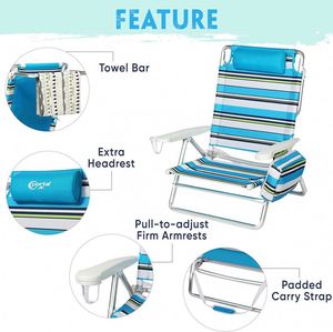 Folding Camping Aluminum Outdoor Low Lightweight <b>Beach</b> <b>Chair</b> Mesh Back Padded Armrest Collapsible With Carry Bag - Product Image 5