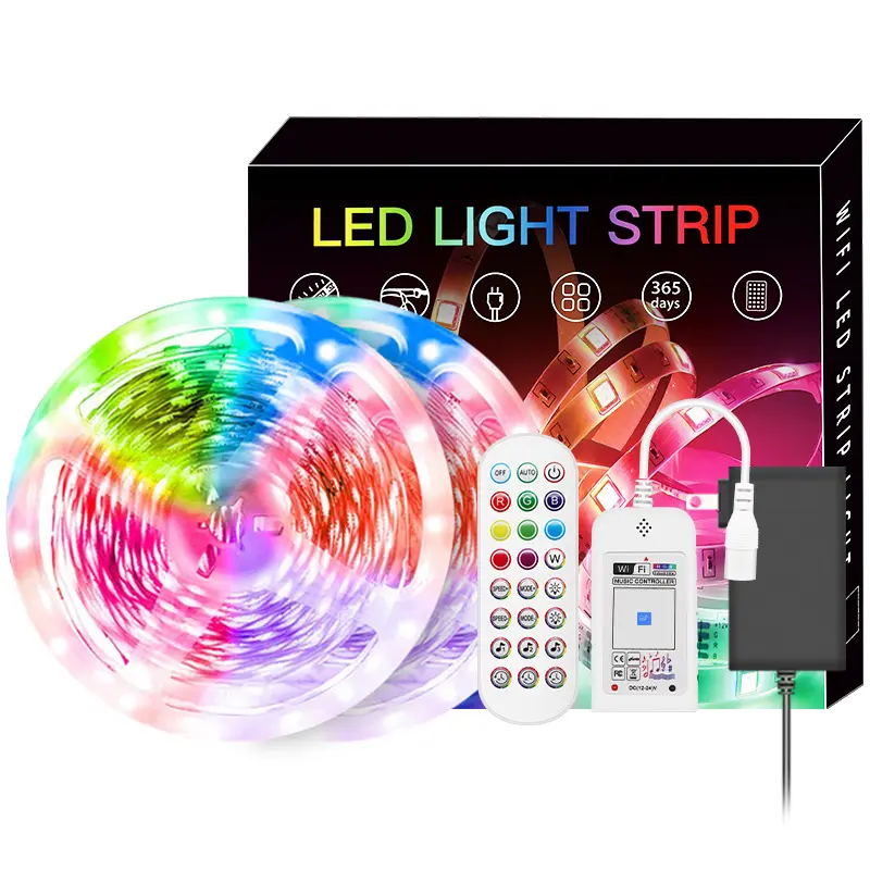 CE ROHS 5meter Led Strip Lights Bluetooth Smart App Music Sync 5050RGB Color Changing Led Light Strip with Remote and Power