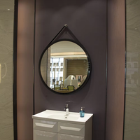 Hôtel Moderne Personnalisé Corde en Cuir Décorative Tenture Murale Salle de Bain Vanité Bain Miroir Laque Porte Étanche Cadre en Métal
