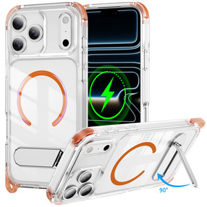 Coque de téléphone magnétique transparente colorée avec cordon amovible, protection d'angle et support pliable pour iPhone 18 17 16 15 Pro Max - Product Image 1