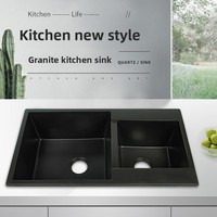 Grand évier de cuisine à double fente fait à la main en pierre de quartz bol unique avec lavabo à légumes évier de cuisine en granit