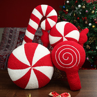 Peluche de Noël en forme de sucette canne à sucre, coussin rond doux et rembourré, ornement, cadeau de fêtes, transfrontalier