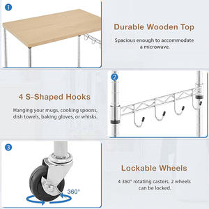 Chariot de micro-ondes avec <span class=keywords><strong>roulettes</strong></span>, chariot roulant à 3 niveaux, chariot de rangement multifonctionnel en métal pour la cuisine, chariots de cuisine sur <span class=keywords><strong>roulettes</strong></span>, bois + chrome - Product Image 6