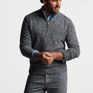 Custom designer knitted polyester cotton quarter fleece 1/4 zip plus size oversize sweater for men