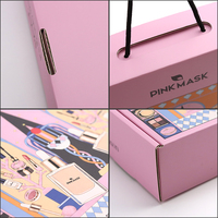 Boîtes d'expédition personnalisées en carton ondulé rose avec poignée intégrée en corde pour coffret cadeau beauté, emballage e-commerce de cosmétiques