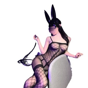 Costume de lapin sexy pour femme, combinaison en maille noire avec oreilles et fouet, lingerie de jeu de rôle, fibre de polyester respirante 1064 - Product Image 5