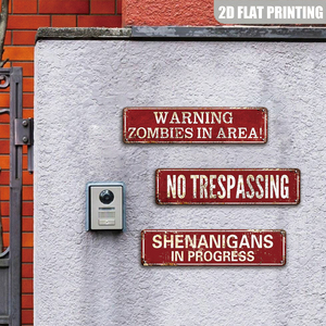 Juego de Letreros Metálicos Vintage Rojos con Advertencia de Zombis, Decoración de Pared Retro con Prohibido el Paso y Travestías <span class=keywords><strong>en</strong></span> Curso - Product Image 4