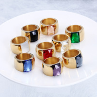 Massiver Goldring für Damen und Herren, breiter Ring mit rechteckigem Smaragdschliff, CZ-Kristall, farbenfroher geometrischer Statement-Modeschmuck