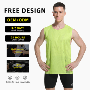 Singlet d'entraînement d'été en gros pour hommes, personnalisé, sans couture, respirant, en maille, séchage rapide, léger, veste de <span class=keywords><strong>course</strong></span> pour marathon - Product Image 3