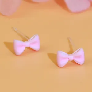 factory supply resin hypoallergenic earrings playful cute lively frosted bow tie stud earrings for girls wholesale