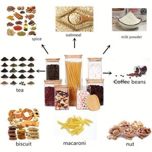 Juego de 6 Recipientes de Vidrio Cuadrados para Almacenamiento, con Tapas de Bambú, Herméticos, para Cocina y Despensa, Venta al Por Mayor - Product Image 5