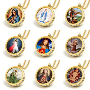 Artículo Católico, Collar con Colgante de Imagen de Santos, con Imagen de Jesús, la Virgen María y San Miguel Arcángel, Amuleto de Circonio Personalizado - Product Image 1