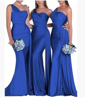 Vente en Gros Nouvelle Robe de Soirée Sirène Rouge en Satin à Une Épaule Été 2025, Longue Robe de Bal de Demoiselle d'Honneur Transfrontalière Plissée