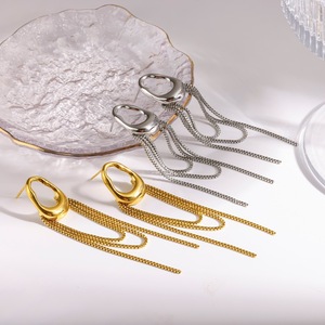 Pendientes colgantes de acero inoxidable con cadena de borlas, diseño geométrico dorado y plateado para fiesta, joyería de moda para mujer TE60709 - Product Image 1