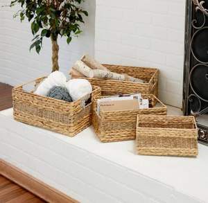 Panier de rangement tissé en jacinthe d'eau rectangulaire écologique de haute qualité directement du Vietnam pour les organisateurs de garde-manger - Product Image 3