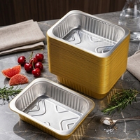 Conteneur en aluminium avec bord doré, résistant au four, jetable, pour la préparation des repas, avec couvercles assortis en option