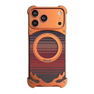 Coque de téléphone en acrylique à motif fibre de haute qualité avec support magnétique 360 et cadre en aluminium pour iPhone 14 15 16 17 Pro Max - Product Image 1