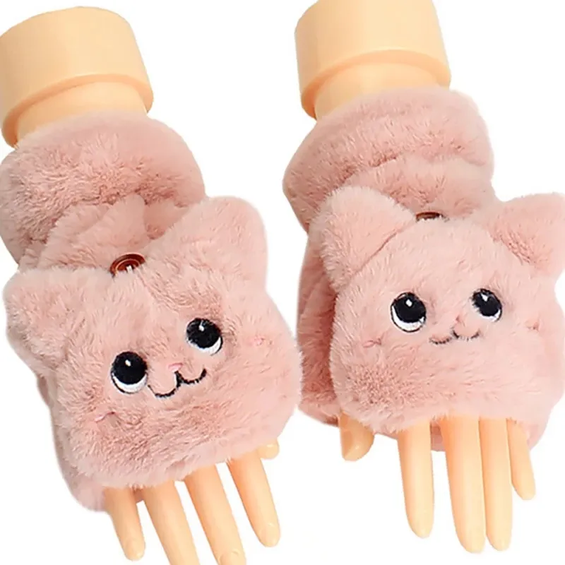 Fur Rabbit Mittens Plush fingerless Gloves Winter Soft Warm Thick Gloves for Children Girls Half Finger Gloves