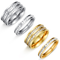 Bague de couple NYY en acier inoxydable 316L plaqué or PVD 14K, double rangée de baguettes CZ, bague éternité, bagues de mariage et de fiançailles