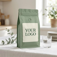 Sachet de café noir mat personnalisé de 12 oz avec valve, refermable, à fond plat, en aluminium, pour torréfaction commerciale