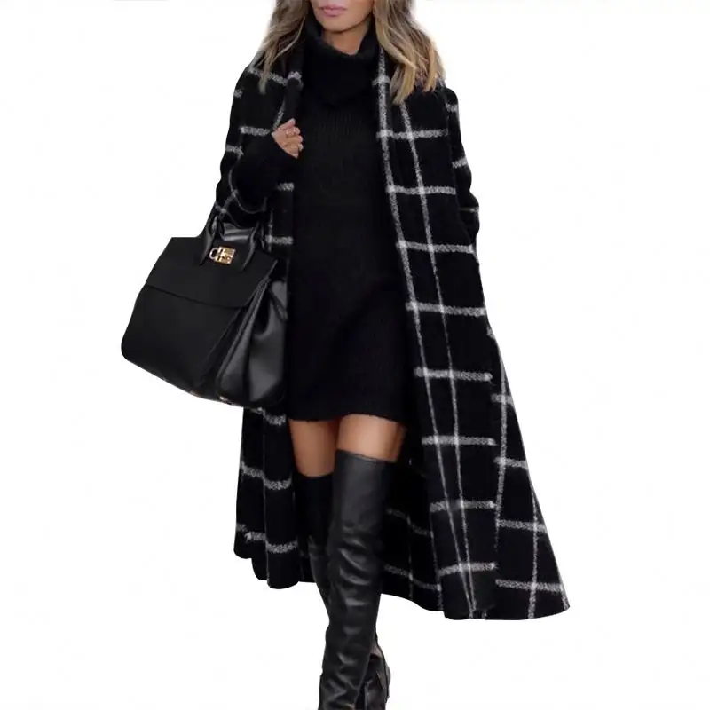 Neue Mode Winter feste Frau Mantel für sehen Mode Check Gürtel Wolle Mantel Dame