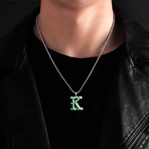 Pendentif en jade jadéite naturel avec lettre, en argent S925, unisexe, design original, bijoux fins, colliers personnalisables B-A - Product Image 4