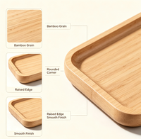 Ensemble de plateaux de service en bois à bords surélevés et coins arrondis, grain naturel, pour le petit-déjeuner et le thé, personnalisable OEM