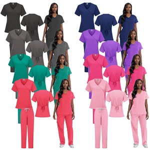 Women's Scrub Set Short Sleeve V Neck Tops Pants Hospital Uniforms For Nurses Surgeons Rose Red Purple Pink Cyan Watermelon Red - Product Image 1
