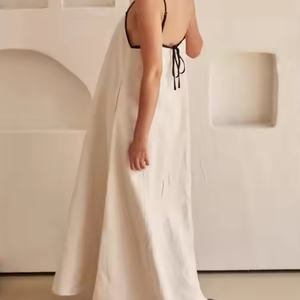 ชุดเดรสฤดูร้อนปี 2025 ป้ายกำกับสั่งทำพิเศษ สายเดี่ยวบางเบา ชุดเดรสชายหาดสีพื้นสำหรับผู้หญิง ชุดเดรสผ้าลินิน 100% สำหรับฤดูร้อน - Product Image 3