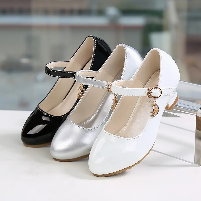 New Arrival Little Girls Fashion PU Leather Shoes Children Simple Design High Heel Dress Shoes