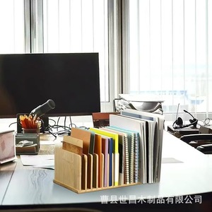 Wooden desktop multi-tiered file organizer, office document storage <b>rack</b>, solid wood multi-purpose book <b>shelf</b> - Product Image 1